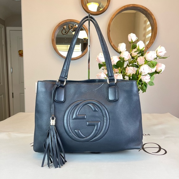Gucci Handbags - Gucci GG Logo Soho Navi Blue Shoulder Bag